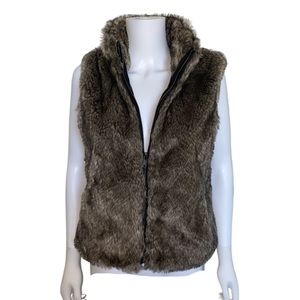 Banana Republic Brown Faux Fur Satin Lined Vest